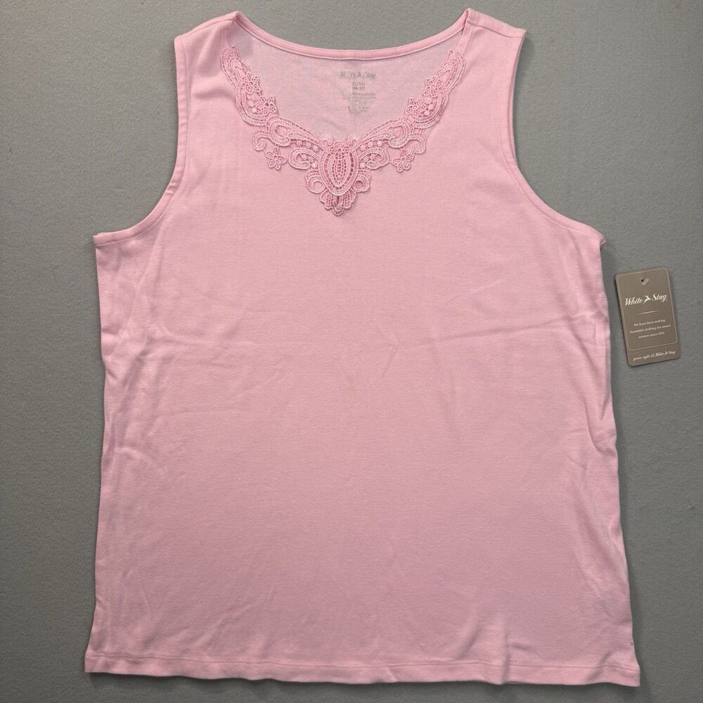 NWT White Stag Tank Top Women XL Pink Sleeveless Lace Neckline Embroidered Cami